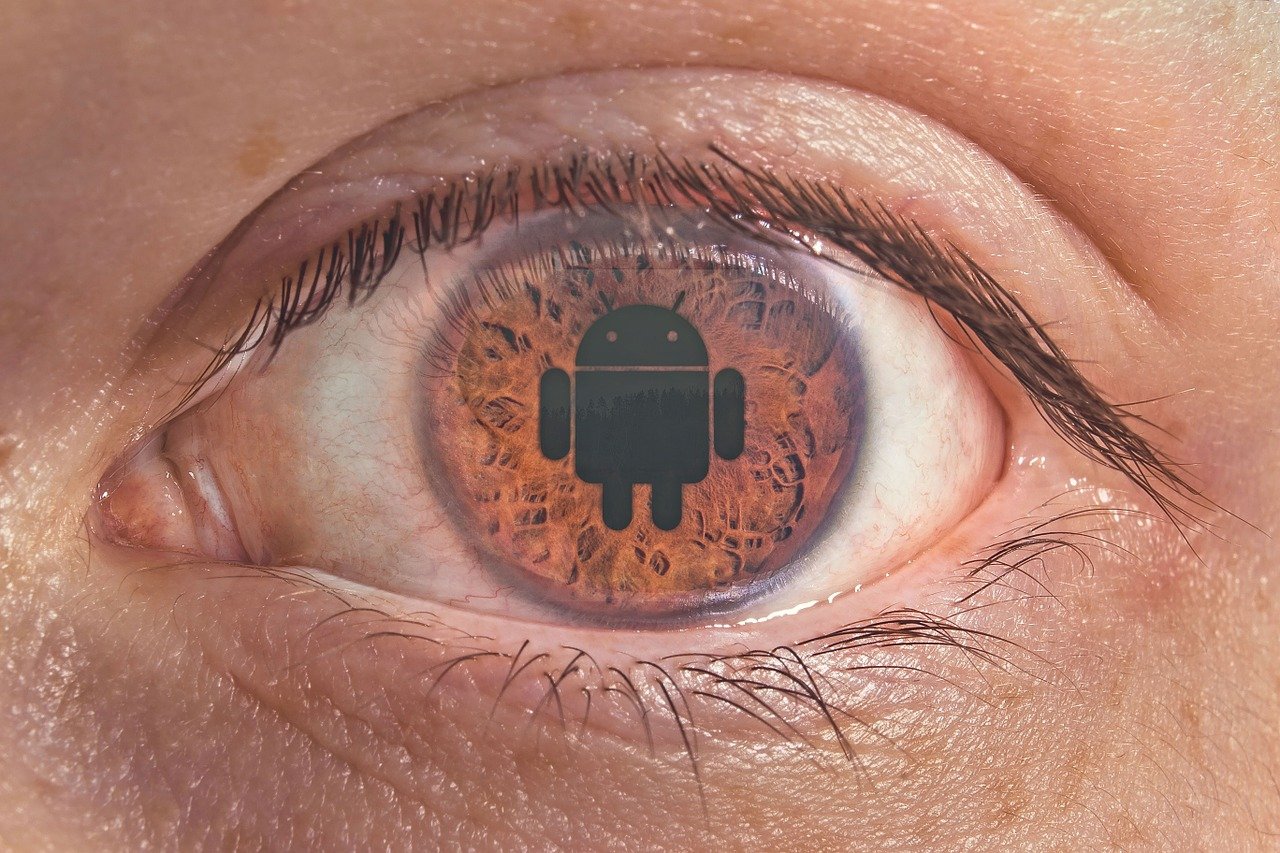 Android logo in the middle of the left eye.
