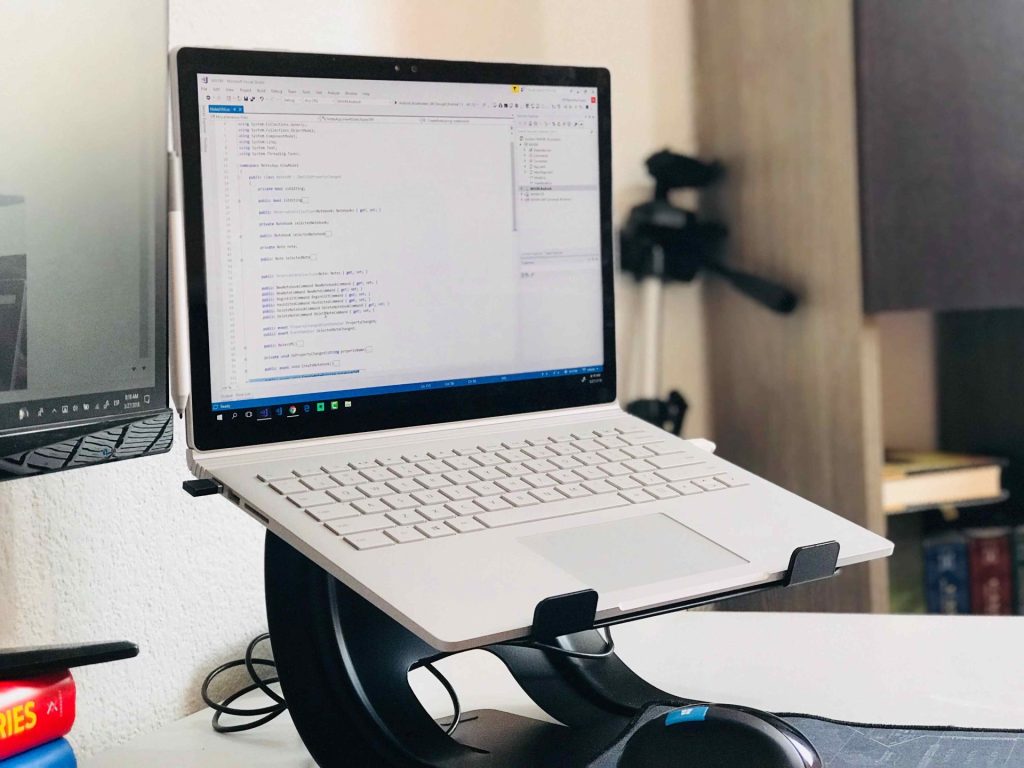 laptop on a stand